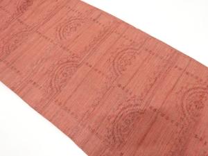 格子に華紋織り出し　紬　名古屋帯